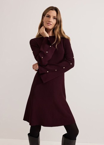 Phase Eight Romy Studd Sleeve Shift Dress Burgundy USA | 9310725-WY